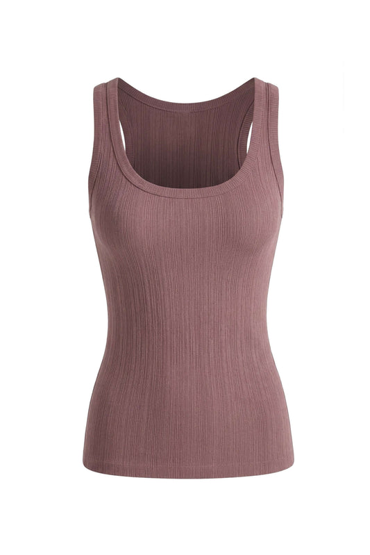 Cocoa Lyocell Ribbed Tank Top in a soft, breathable ribbed jersey fabric with a streamlined fit.