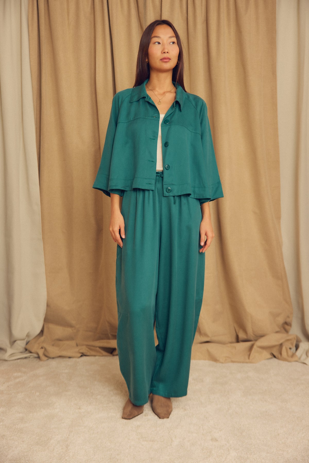 Teal Lyocell Flared Jacket - ARCHIVE SALE