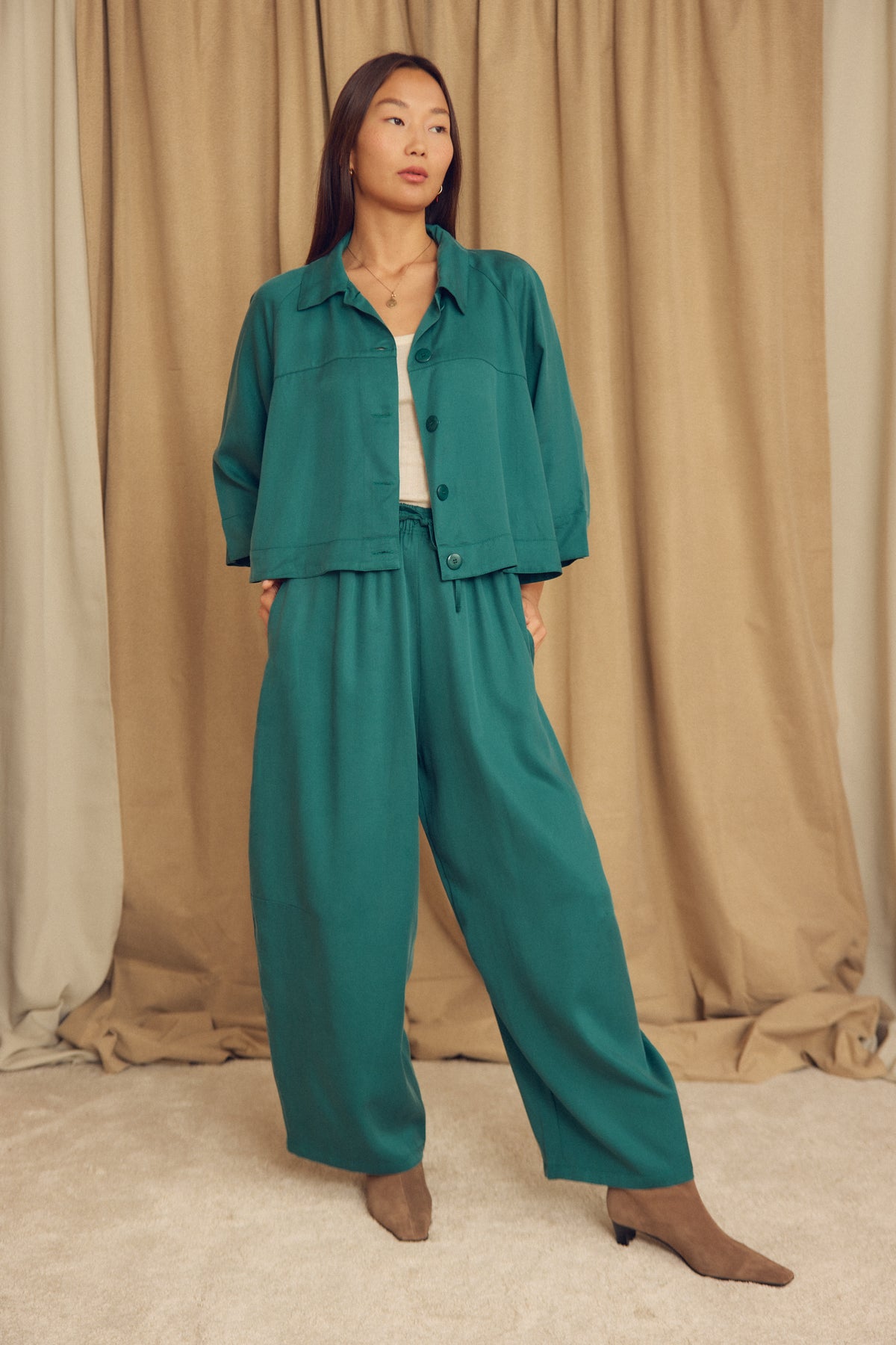 Teal Lyocell Flared Jacket - ARCHIVE SALE
