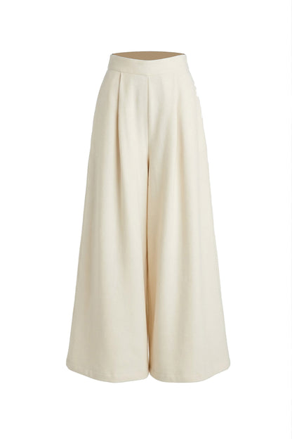 Ecru Organic Cotton Wide Trousers