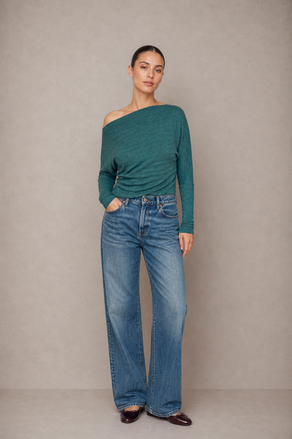 Teal Wool Drape Top -  ARCHIVE SALE