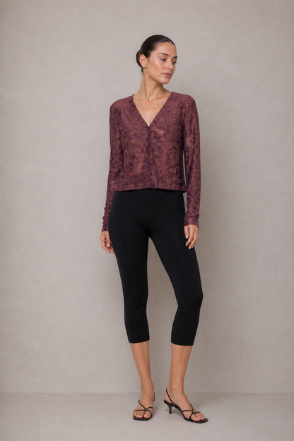 Cocoa Devoré V-neck Cardigan - ARCHIVE SALE