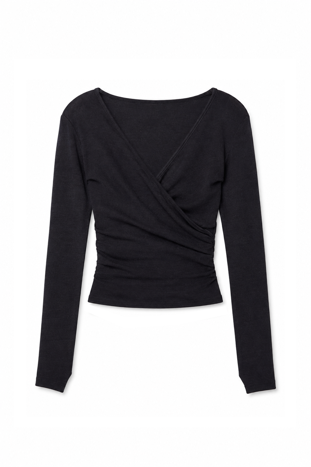 Black Wool Wrap Top with Thumb Holes - Online Exclusive